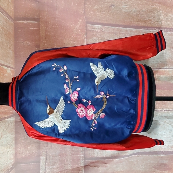 JJ's Fairyland Satin Embroidery Birds Bomber Jacket - Picture 5 of 9